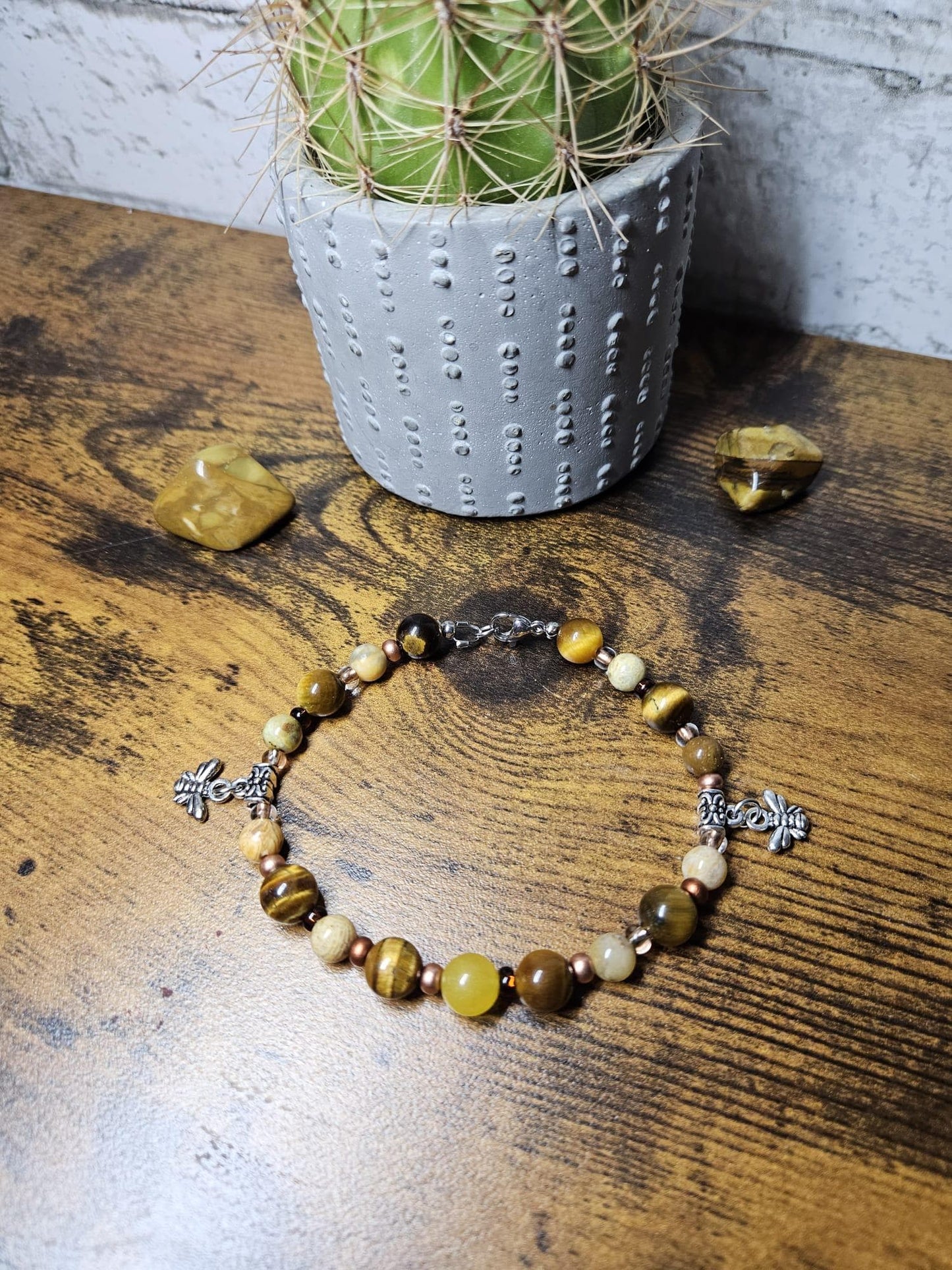 Handcrafted Honey Bee Charm Bracelet | Tiger’s Eye Healing Jewelry