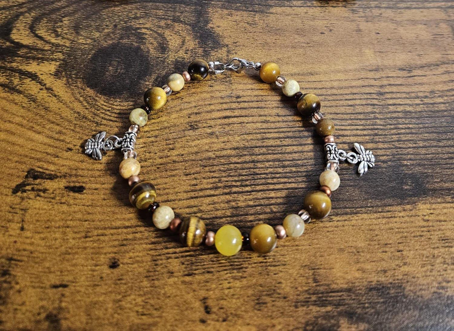 Handcrafted Honey Bee Charm Bracelet | Tiger’s Eye Healing Jewelry