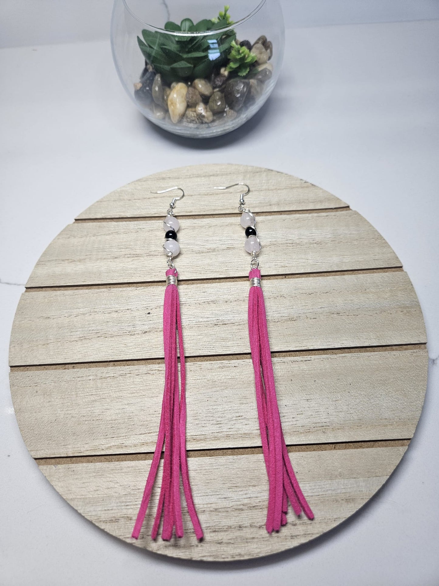 Handcrafted Rose Quartz and Black Obsidian Earrings | Bold and Elegant Jewelry