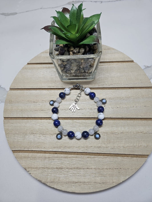 Lapis Lazuli, Howlite and White Jade Charm Bracelet | Handmade Crystal Energy Jewelry