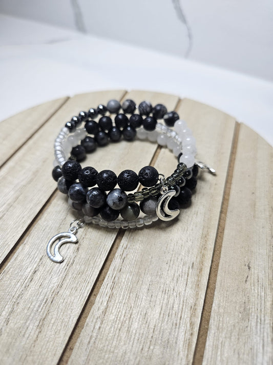 Celestial Gemstone Memory Wire Bracelet | Cosmic-Inspired Jewelry