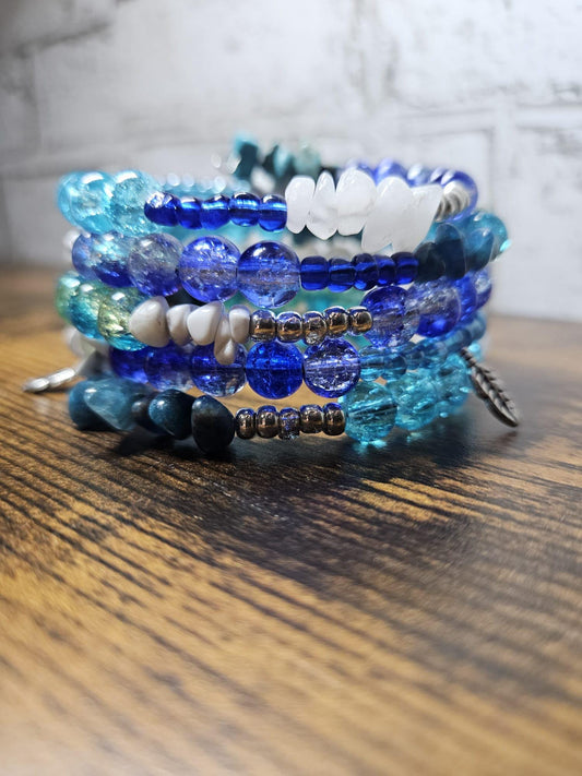 Handcrafted Boho Gemstone Memory Wire Bracelet | Healing Crystal Jewelry