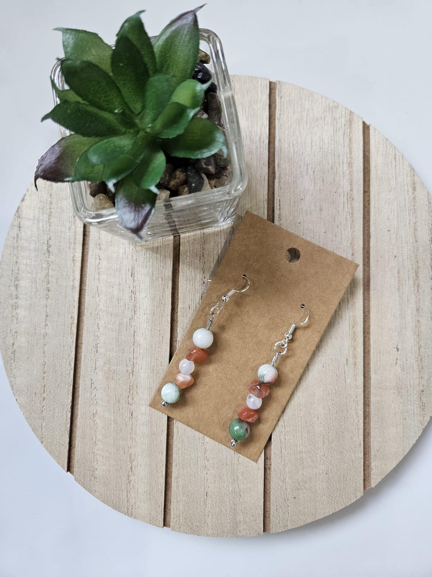 Handmade Korean Jade, Red Agate and Scenic Agate Earrings | Healing Crystal Jewelry