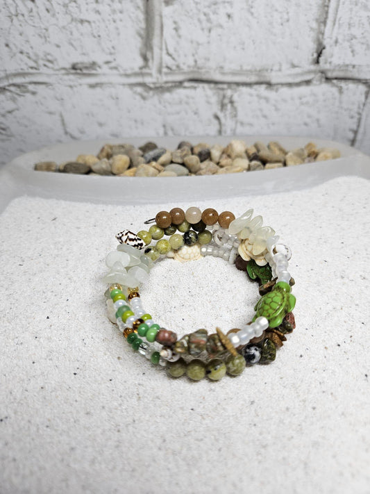 Handcrafted Boho Charm Memory Wire Bracelet | Healing Gemstone Jewelry